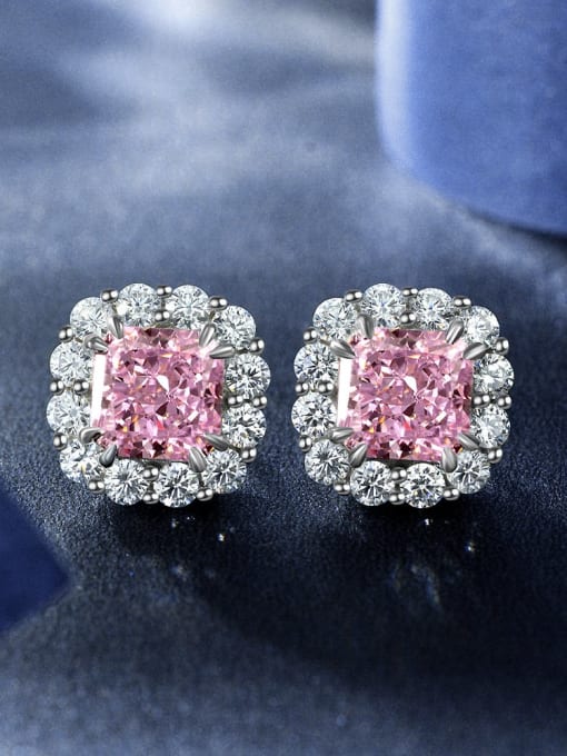 Pink [E 2056] 925 Sterling Silver High Carbon Diamond Geometric Luxury Cluster Earring
